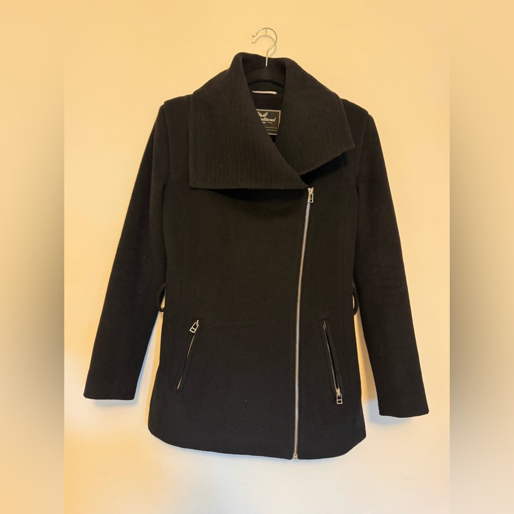 Unconditional Wool Women's Black Asymmetrical Zip Jacket without belt